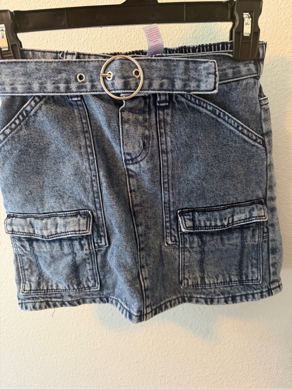 Justice Acid Wash Blue Denim Cargo Shorts with Belt